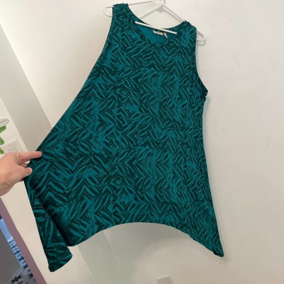 LOGO BY LORI GOLDSTEIN Printed Tank Teal Green Blue Geometric Asymmetrical Tunic - Picture 11 of 16